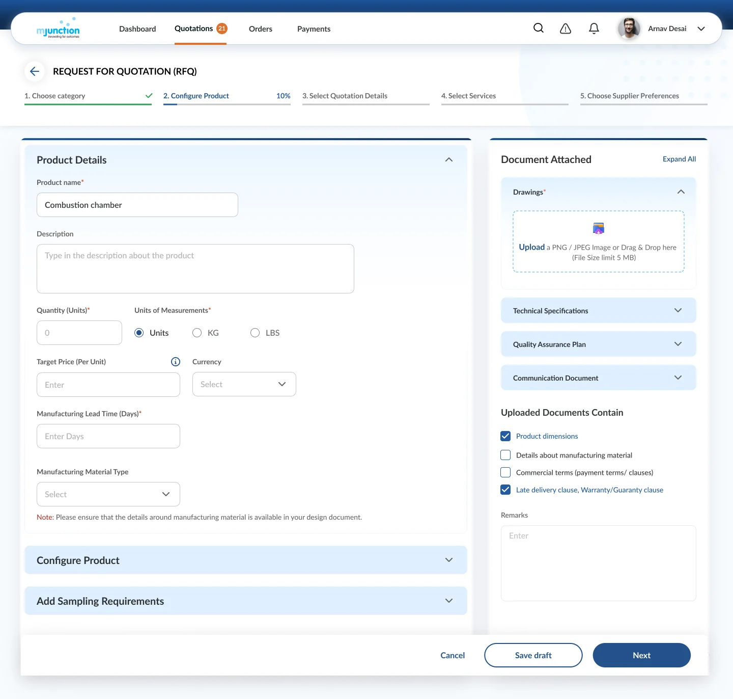Create a request for quotation