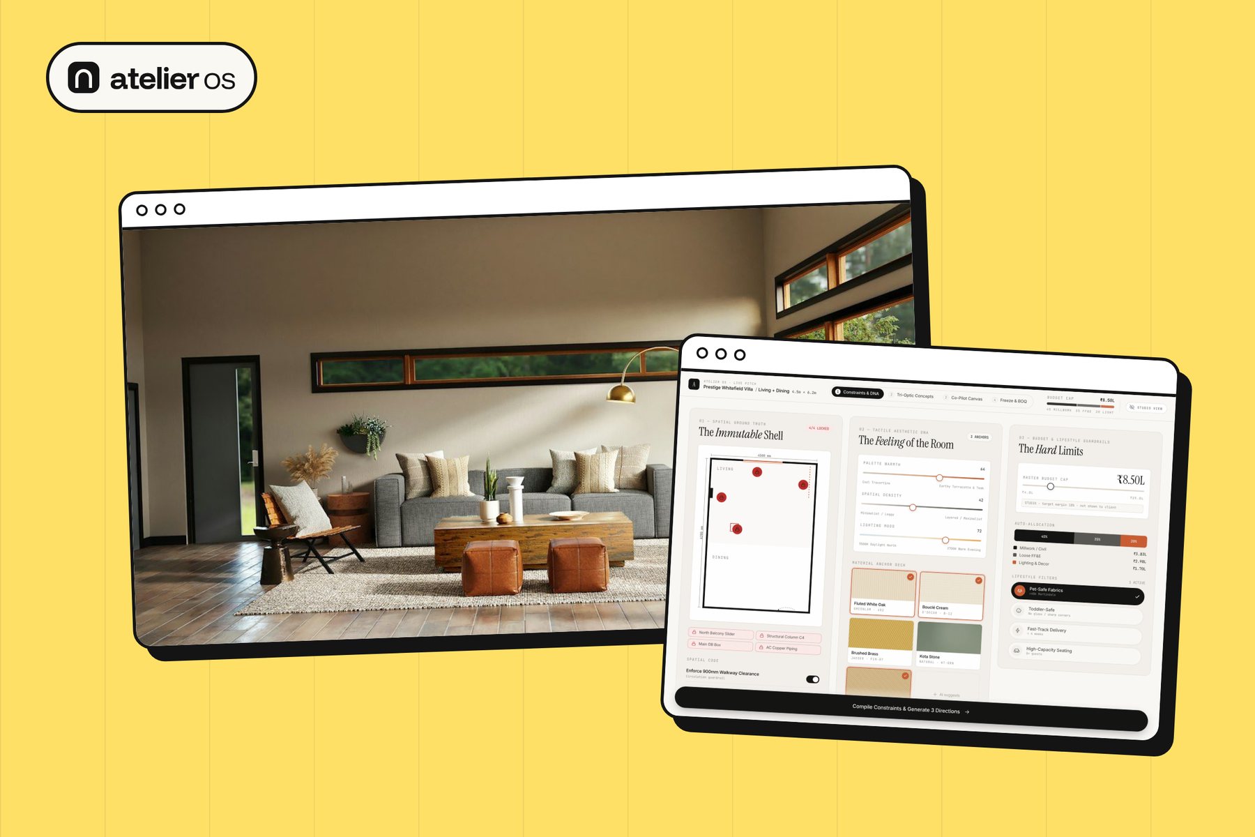 Atelier OS room render and design board