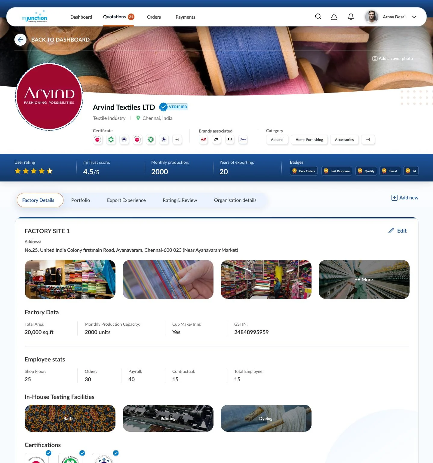 Verified factory profile